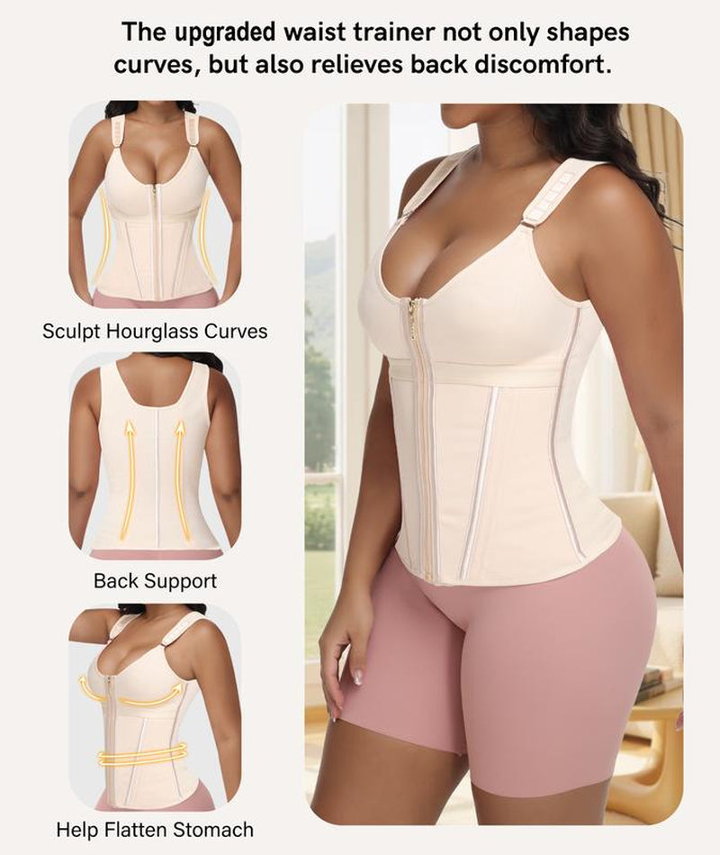 Waist Trainer Corset for Women Tummy Control Sport Workout Body Shaper Vest for Women Gym Zipper and Hooks Tank Tops Shapewear