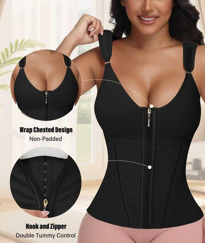 Waist Trainer Corset for Women Tummy Control Sport Workout Body Shaper Vest for Women Gym Zipper and Hooks Tank Tops Shapewear