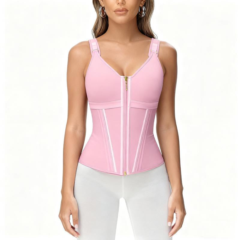 Waist Trainer Corset for Women Tummy Control Sport Workout Body Shaper Vest for Women Gym Zipper and Hooks Tank Tops Shapewear