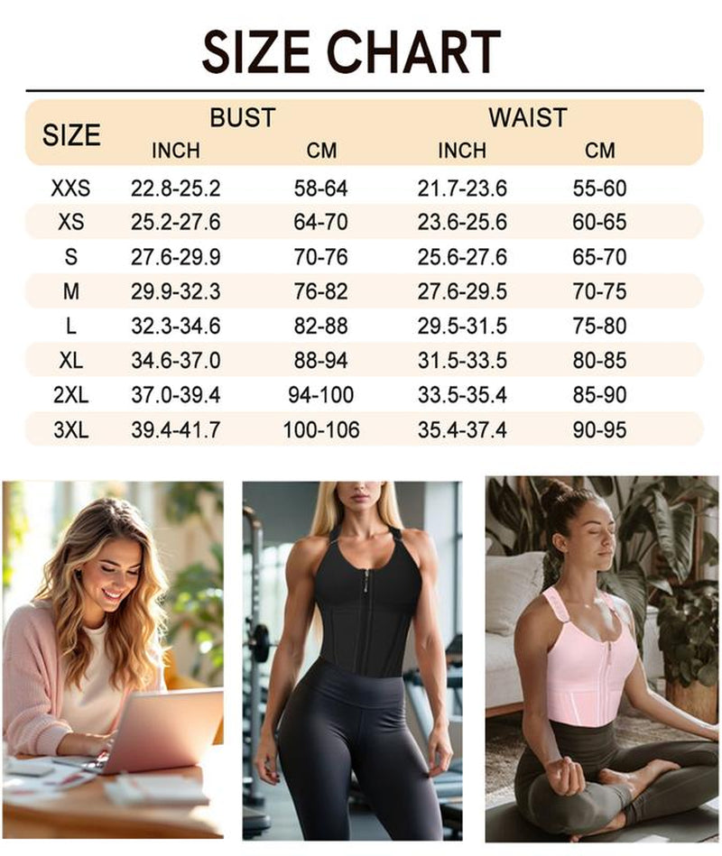 Waist Trainer Corset for Women Tummy Control Sport Workout Body Shaper Vest for Women Gym Zipper and Hooks Tank Tops Shapewear