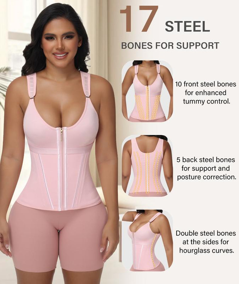 Waist Trainer Corset for Women Tummy Control Sport Workout Body Shaper Vest for Women Gym Zipper and Hooks Tank Tops Shapewear