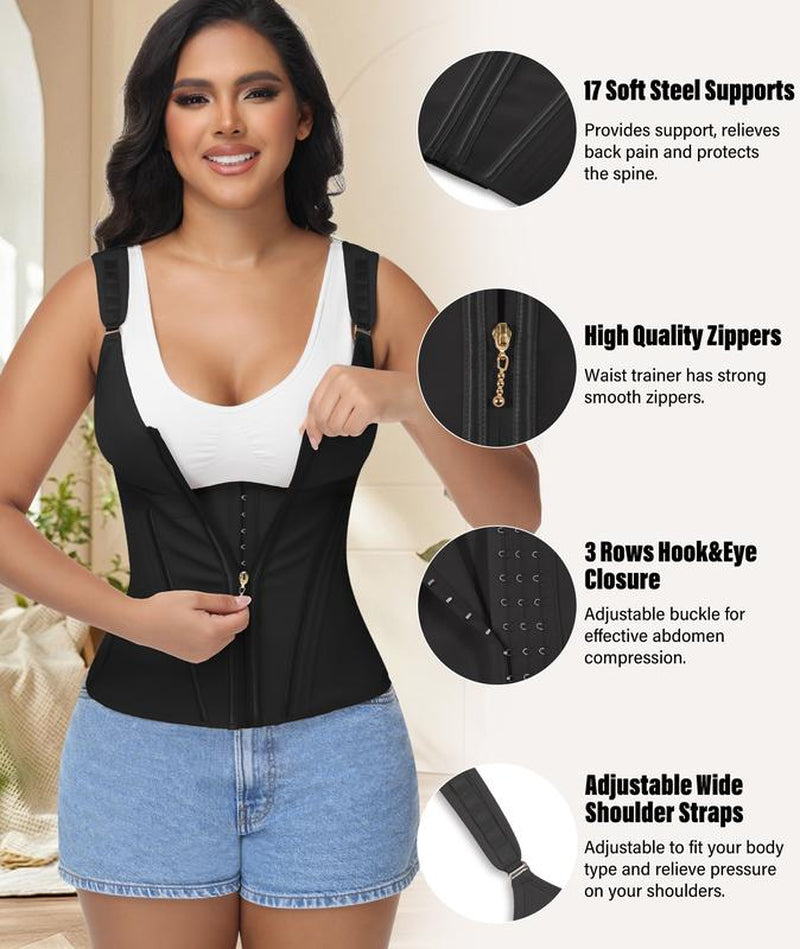 Waist Trainer Corset for Women Tummy Control Sport Workout Body Shaper Vest for Women Gym Zipper and Hooks Tank Tops Shapewear